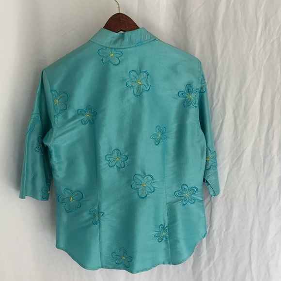 Debra Deroo Silk Turquoise Floral Jacket/Blouse - Picture 4 of 5